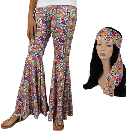 Floral Hippie Bellbottoms with Headband - One Size