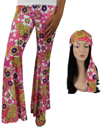 Pink Hippie Bellbottoms with Headband - One Size