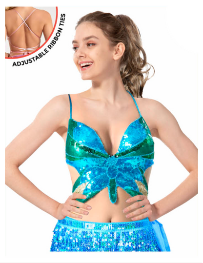 Blue Sequin Butterfly Top