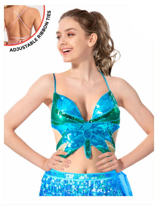 Blue Sequin Butterfly Top