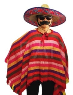 Mexican Poncho - Woven Red Rainbow Stripe