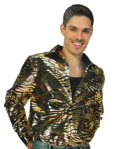 1970s Disco Tiger Print Shirt - One Size