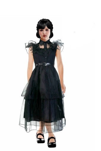 Wednesday Style Black Prom Dress Kid's Costume