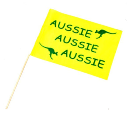 Aussie Fan Flag on Stick - Gold & Green