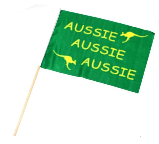 Aussie Fan Flag on Stick - Green & Gold