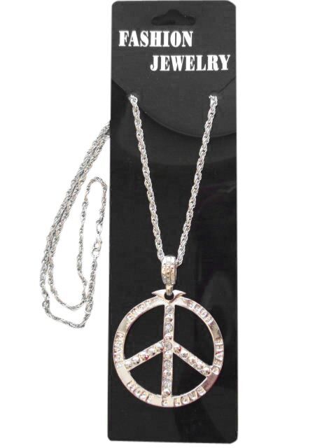 Peace Sign Necklace - Silver Metallic