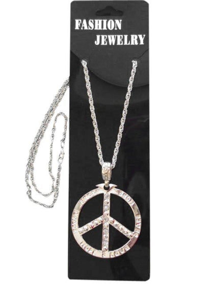 Peace Sign Necklace - Silver Metallic