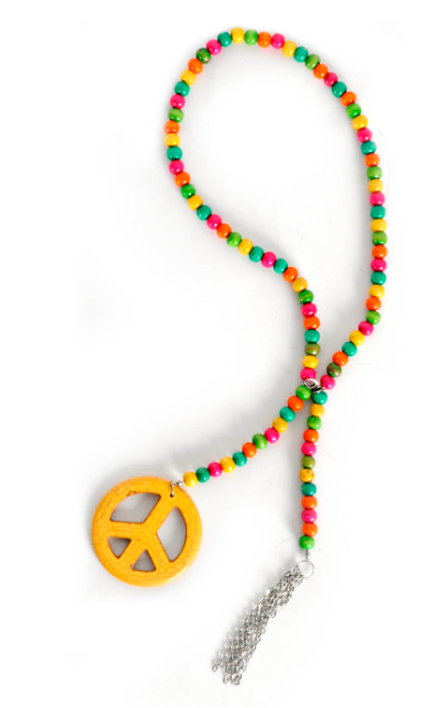 Peace Sign Necklace - Rainbow Wooden