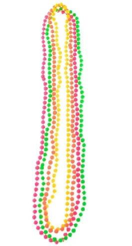 1980s Fluro Neon Bead Necklaces - 4 Pk
