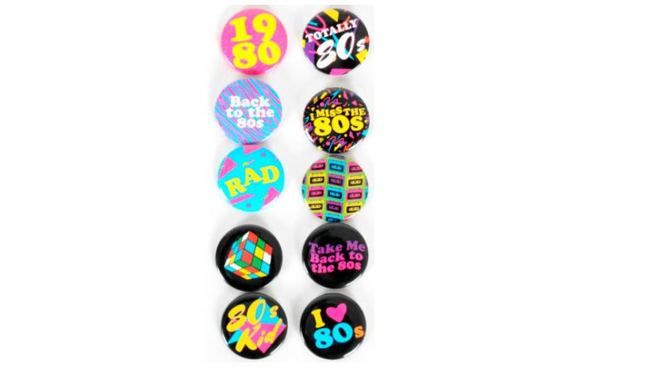 1980s Party Badges - 10 Pk