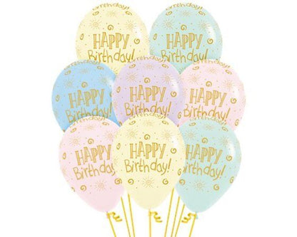 Sempertex 30cm Birthday Sunshine Pastel Asstd Latex Balloons - 12 Pk