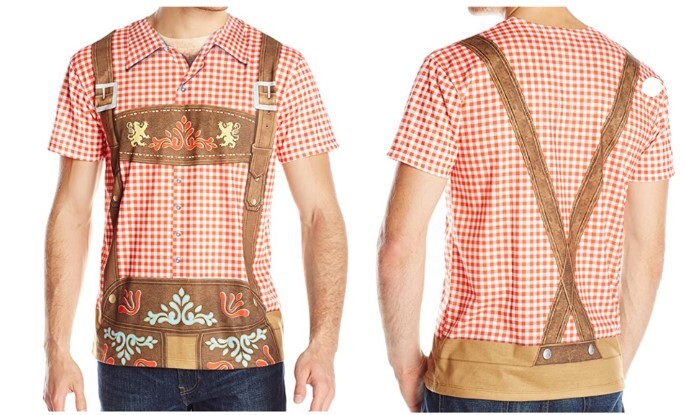 Oktoberfest Printed Lederhosen Shirt - Red