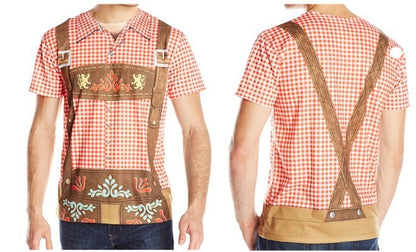 Oktoberfest Printed Lederhosen Shirt - Red