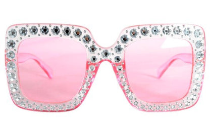 Square Pink Diamonte Glasses