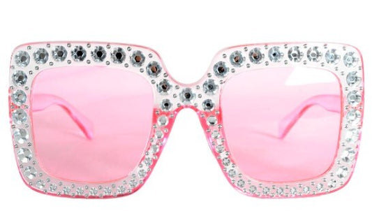 Square Pink Diamonte Glasses