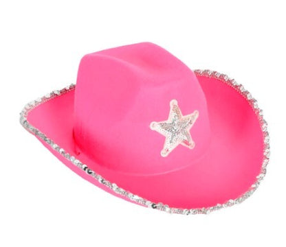 Cowboy Hat - Hot Pink with Sequin Trim