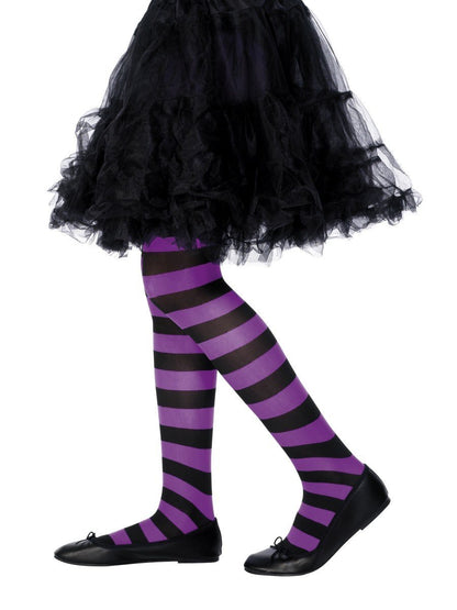 Child Witch Tights - Purple & Black - 6-12 Yrs