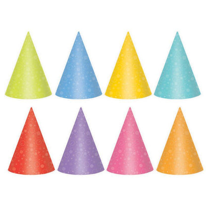 Mixed Bright Cone Party Hats - 17cm - 24 Pk
