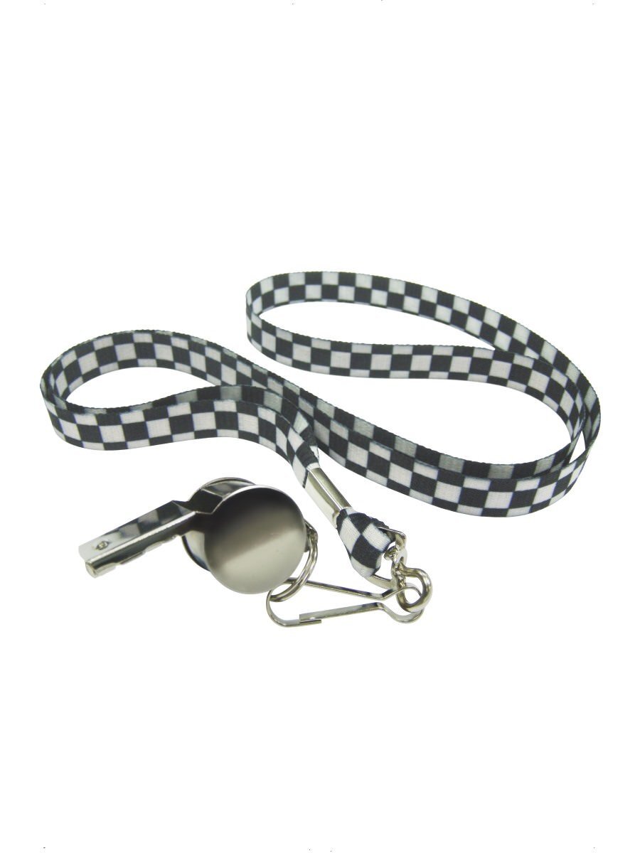 Whistle - Silver Metallic on Black & White Lanyard