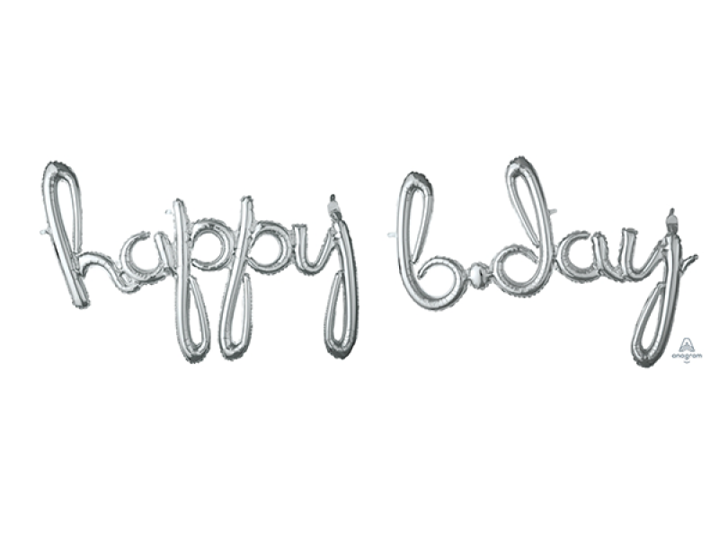 Happy BDay Silver Script Air-fill Balloons