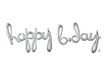 Happy BDay Silver Script Air-fill Balloons