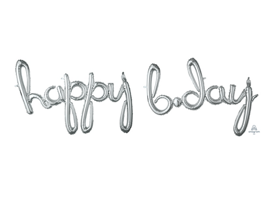 Happy BDay Silver Script Air-fill Balloons