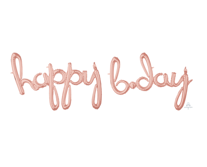Happy BDay Rose Gold Script Air-fill Balloons