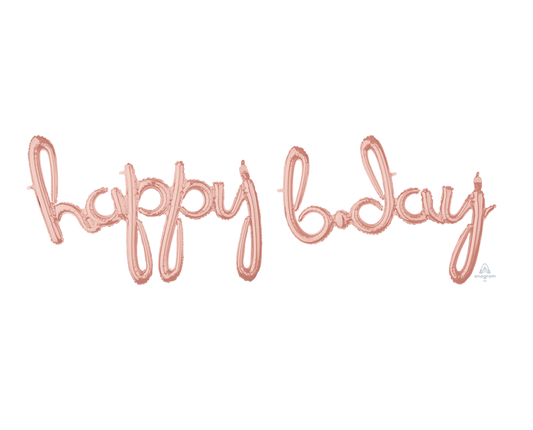 Happy BDay Rose Gold Script Air-fill Balloons