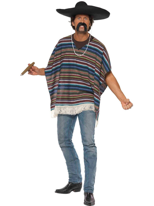 Mexican Poncho - Blue Stripe