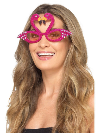 Tropical Hawaiian Pink Flamingo Sparkle Glasses