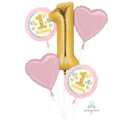 1st Birthday Girl Pink Mega Foil Balloon Bouquet