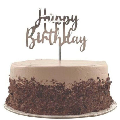 Cake Topper Deluxe - Silver Happy Birthday