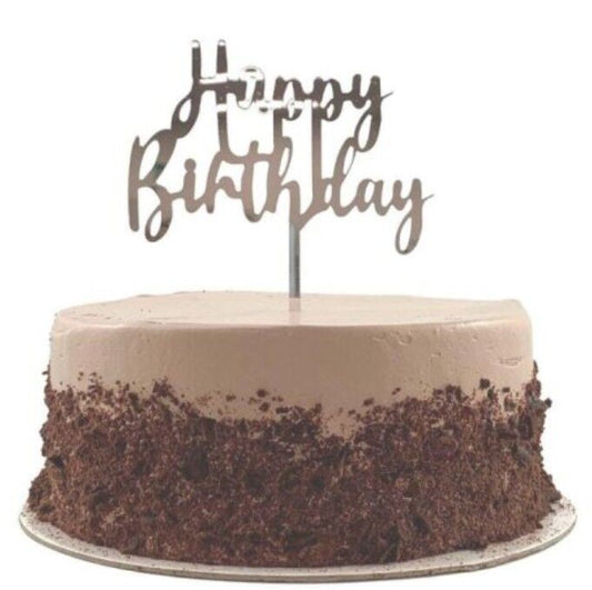 Cake Topper Deluxe - Silver Happy Birthday