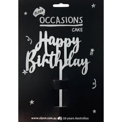 Cake Topper Deluxe - Silver Happy Birthday