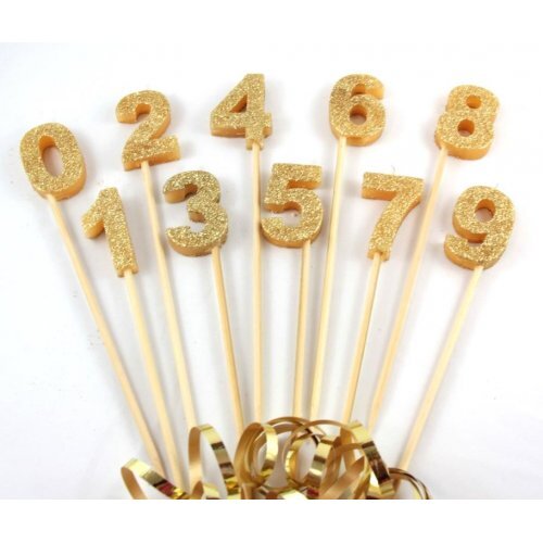 Gold Glitter Long Stick Candle - # 7