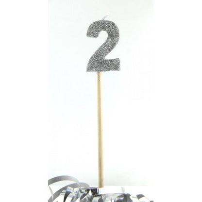 Silver Glitter Long Stick Candle - # 2