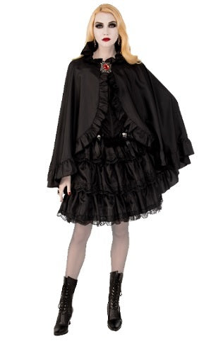 Black Satin Cape with Jewel Clasp