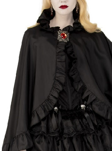 Black Satin Cape with Jewel Clasp