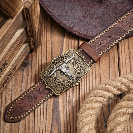Western Cowboy Belt - Dark Brown