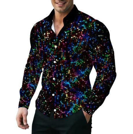 70s Disco Shirt - Rainbow Sequin Print