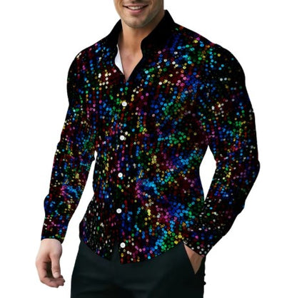 70s Disco Shirt - Rainbow Sequin Print