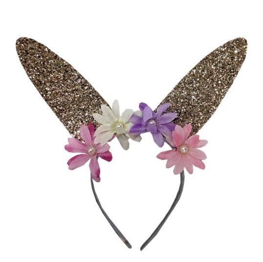 Glitter Easter Bunny Ears with Flowers