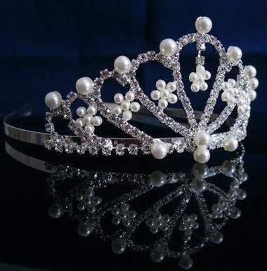 Deluxe Tiara - Silver Rhinestone & Pearl
