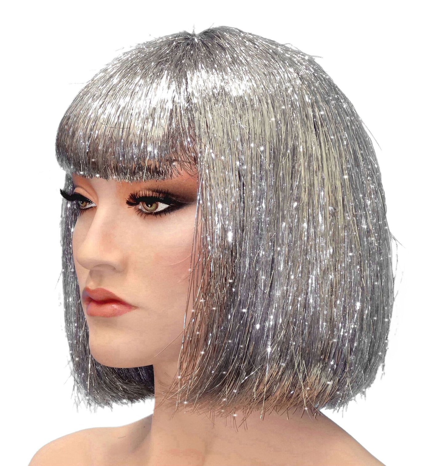 Disco Silver Tinsel Wig