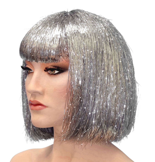 Disco Silver Tinsel Wig