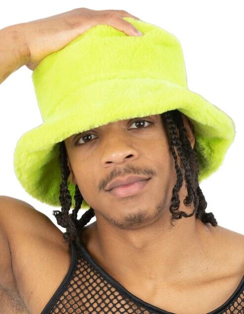 Faux Fur Bucket Hat - Neon Green