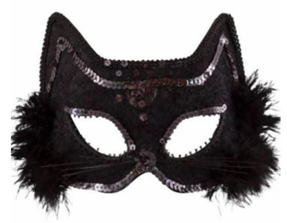 Fancy Black Cat Feathered Masquerade Eye Mask