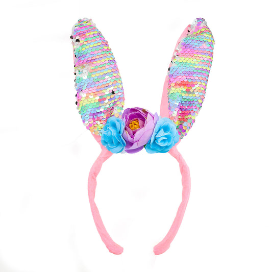 Sequin Easter Bunny Ears with Flowers