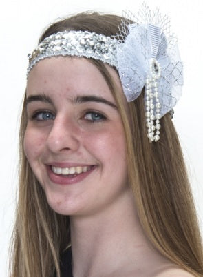 1920s Flapper Headpiece - Silver & White