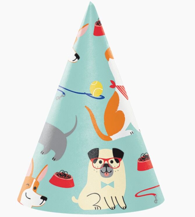 Dog Print Party Hats - 8 Pk